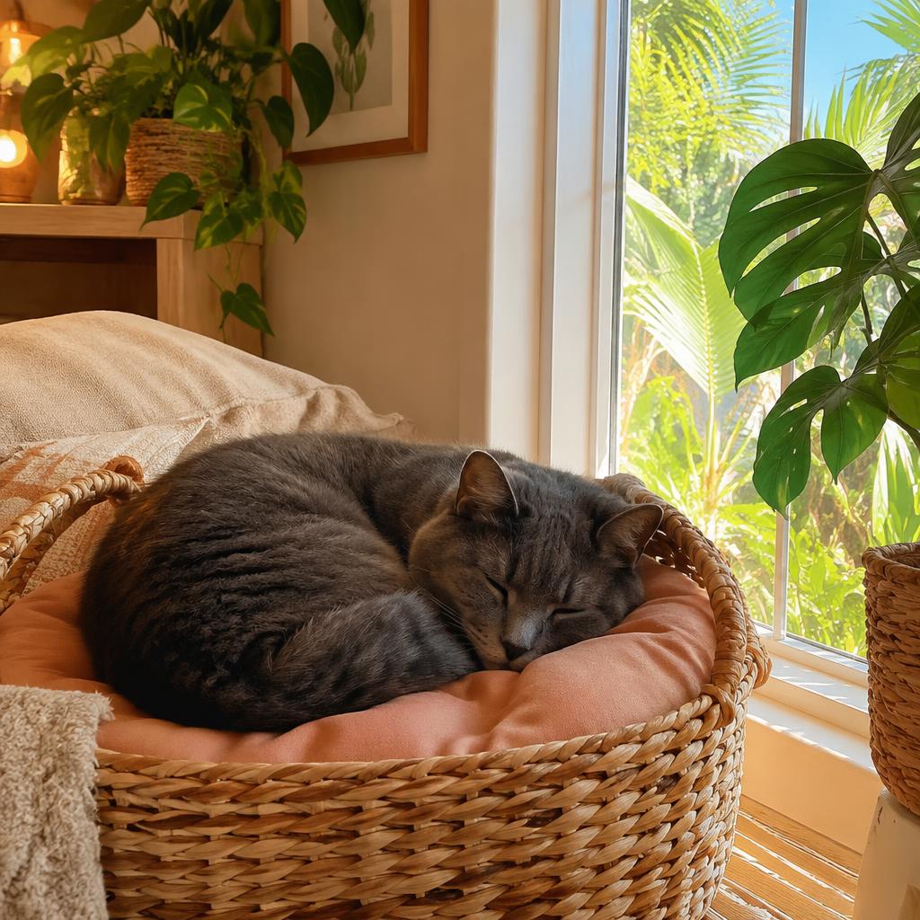 Gato dormido en una canasta