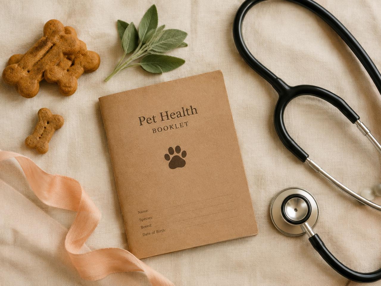 Libreta de salud, galletas y estetoscopio